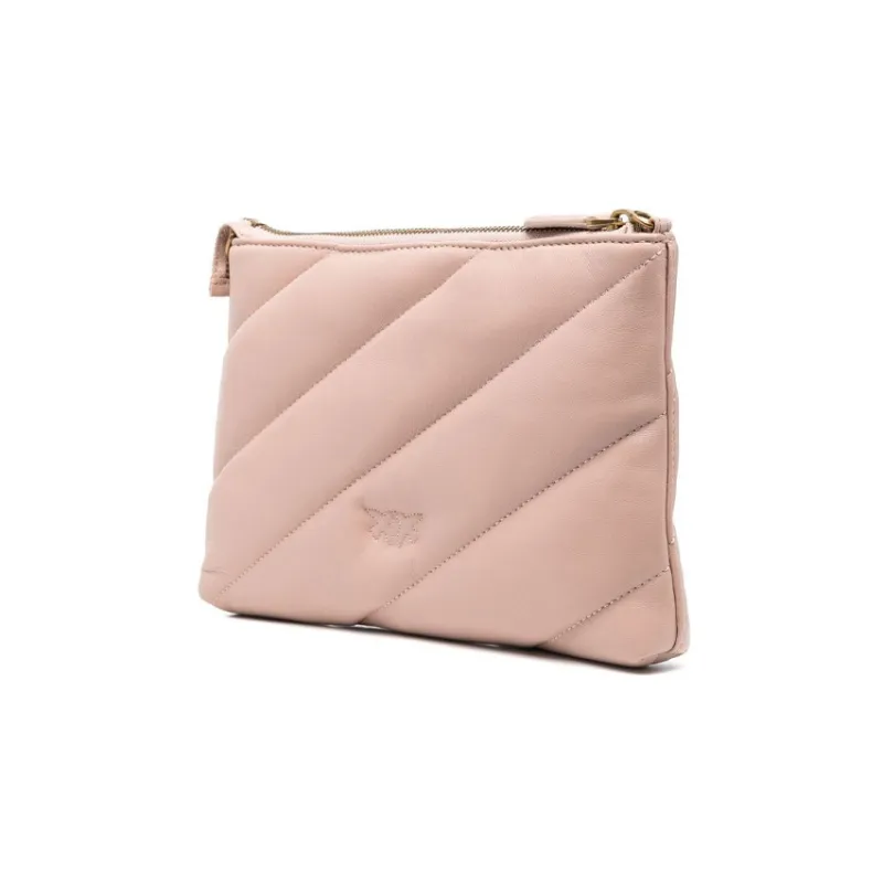 PINKO Leather One Shoulder Crossbody Clutches Women's Light Pink-2