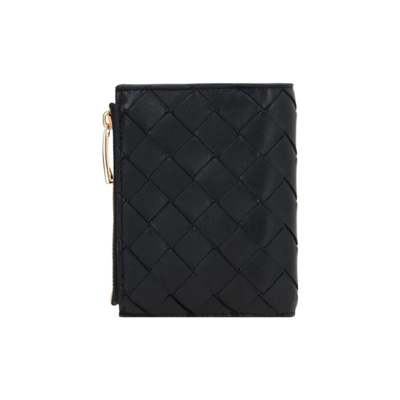 Bottega Veneta Small Bi Fold Zip Wallet Intreccio Black-2