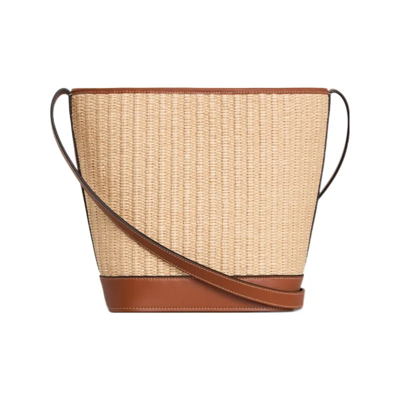 CELINE Plant Material With Cow Leather Bucket Bags Crossbody Bag, Shoulder Bag Small Size Women's Natural Color/Tan-2