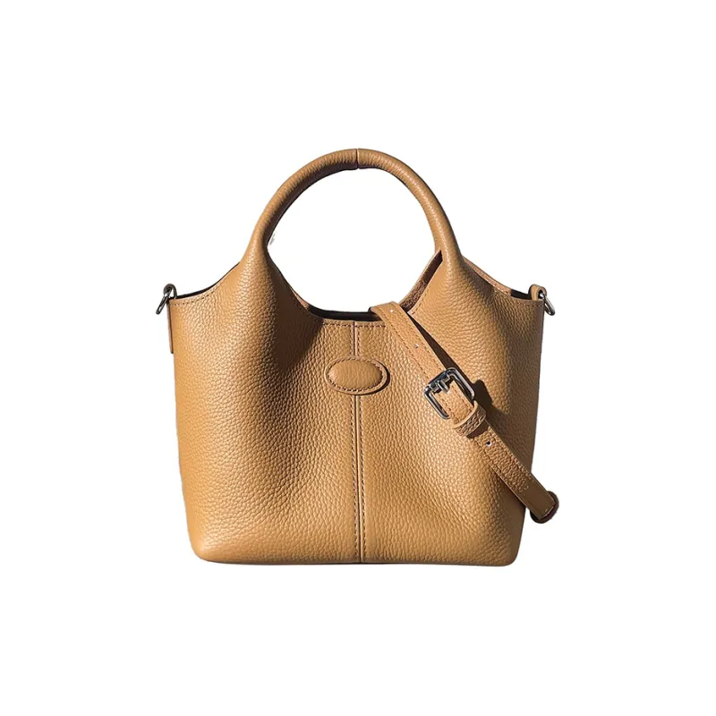 AJ AOIRJ Genuine Leather Basket Bag Bucket Shape Shoulder Bag Crossbody Bag Handbag Regular Women's Apricot/Brown/Khaki-6