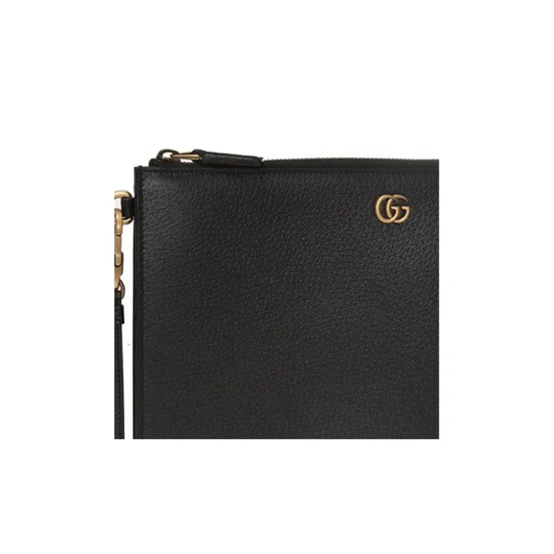 GUCCI Marmont Grained Leather Clutch Men's Black-4