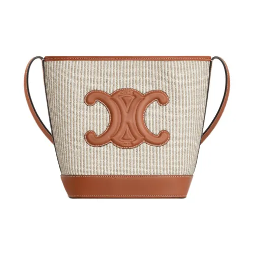 CELINE Fabric With Cow Leather Bucket Bag, Shoulder Bag, Crossbody Bag Trumpets Women's Beige/Brown