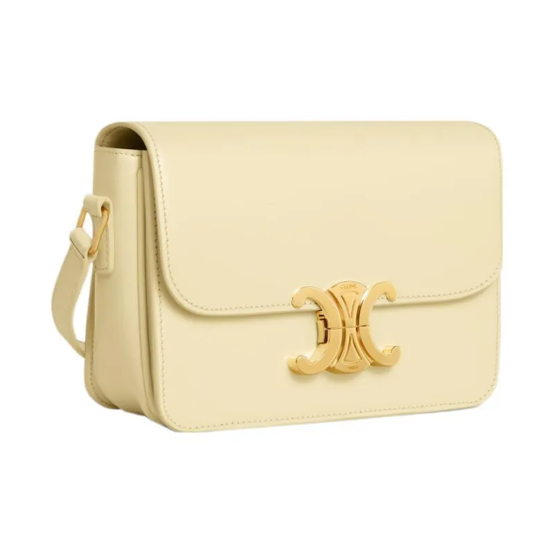 CELINE Triomphe Shiny Cow Leather Shoulder Bag Tofu Bag Portable Crossbody Bag Shoulder Bag Women's Sunshine Yellow-1