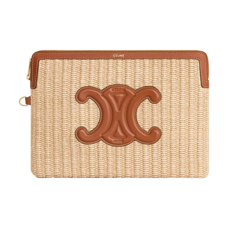 CELINE Fabric With Cow Leather Clutch Small Size Women's Natural/Brown-1