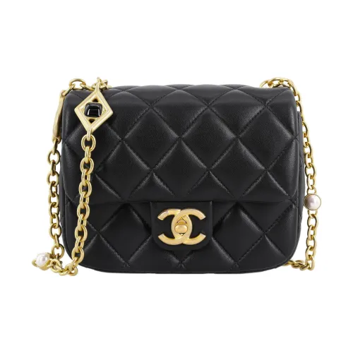 CHANEL Lambskin Flap Bag With Zip Closure Shoulder Bag Crossbody Bag Mini Women's Black