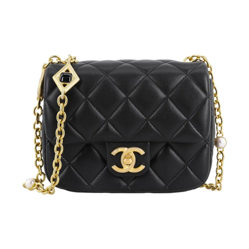 CHANEL Lambskin Flap Bag, Shoulder Bag, Crossbody Bag Mini Women's Black-0