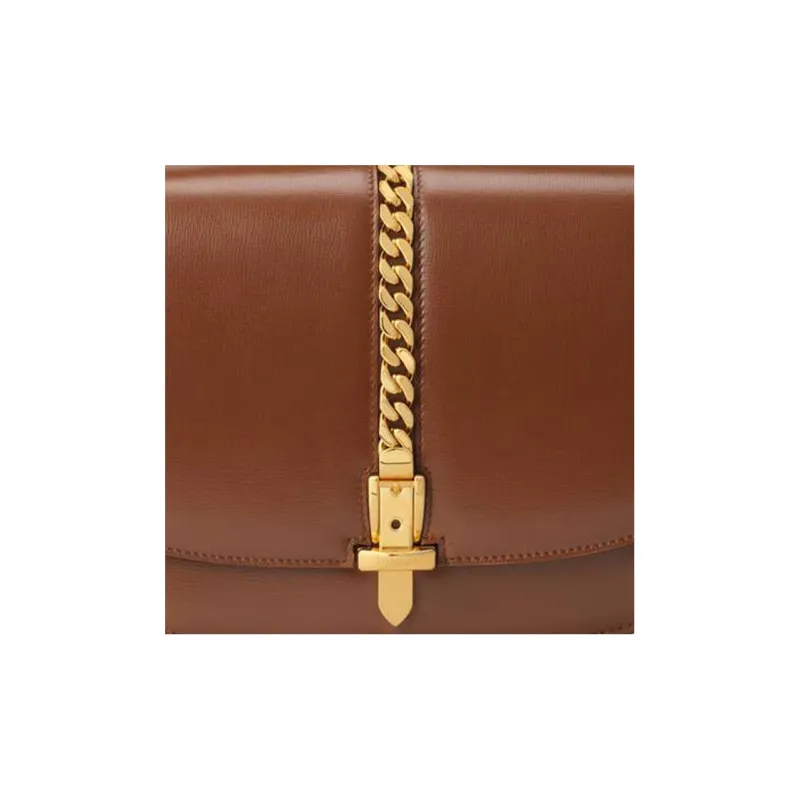 GUCCI Sylvie 1969 Leather Crossbody Bag, Shoulder Bag Small Size Women's Brown-6