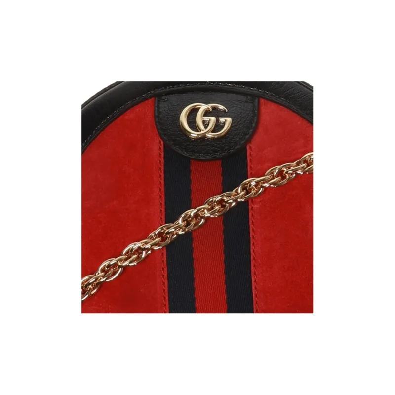 GUCCI Ophidia Suede With Painted Leather Round Cake Bag Shoulder Bag Crossbody Bag Mini Women's Red/Black-3