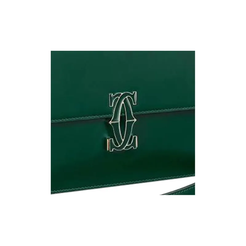 CARTIER Double C Calfskin Shoulder Bag Crossbody Bag Mini Women's Dark Green-4