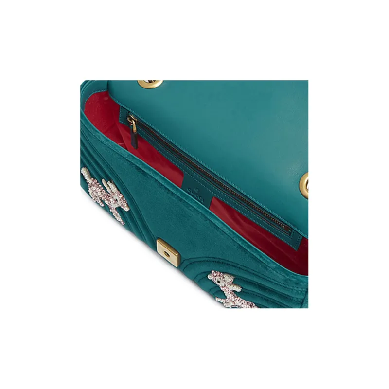 GUCCI GG Marmont Quilted Velvet Chain Shoulder Bag Crossbody Bag Small Size Women's Dark Green-3