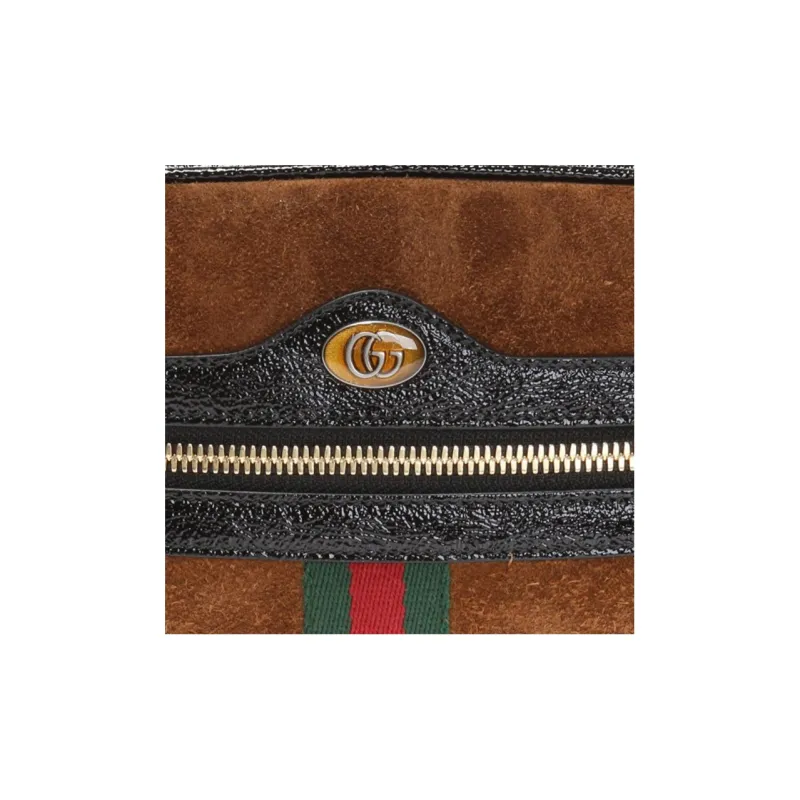 GUCCI Ophidia Suede Bound Patent Leather One Shoulder Crossbody Bag Sling Bag Fanny Pack Small Size Unisex Brown/Black-3