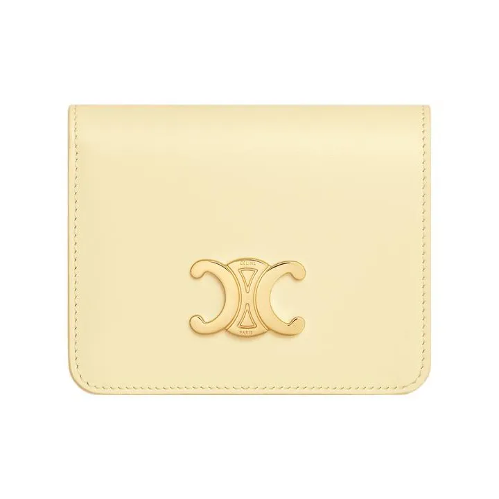 CELINE Triomphe Shiny Cow Leather Wallet Women's Sunshine Yellow-0