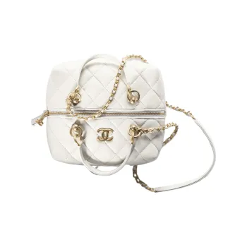 CHANEL Calfskin Small Square Box, Handheld Shoulder Bag, Crossbody Bag Women's White