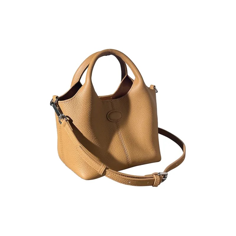AJ AOIRJ Genuine Leather Basket Bag Bucket Shape Shoulder Bag Crossbody Bag Handbag Regular Women's Apricot/Brown/Khaki-5