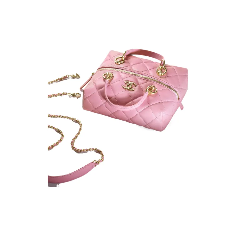 CHANEL Calfskin Small Square Box, Handheld Shoulder Bag, Crossbody Bag Women's Pink-2