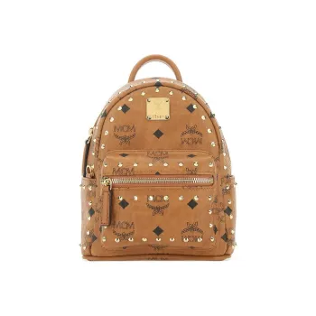 MCM Stark Studded Outline Backpack Visetos Cognac