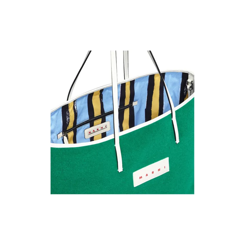 MARNI Wool Felt Tote Bag Shopping Bag Handbag Small Size Men's Green-4