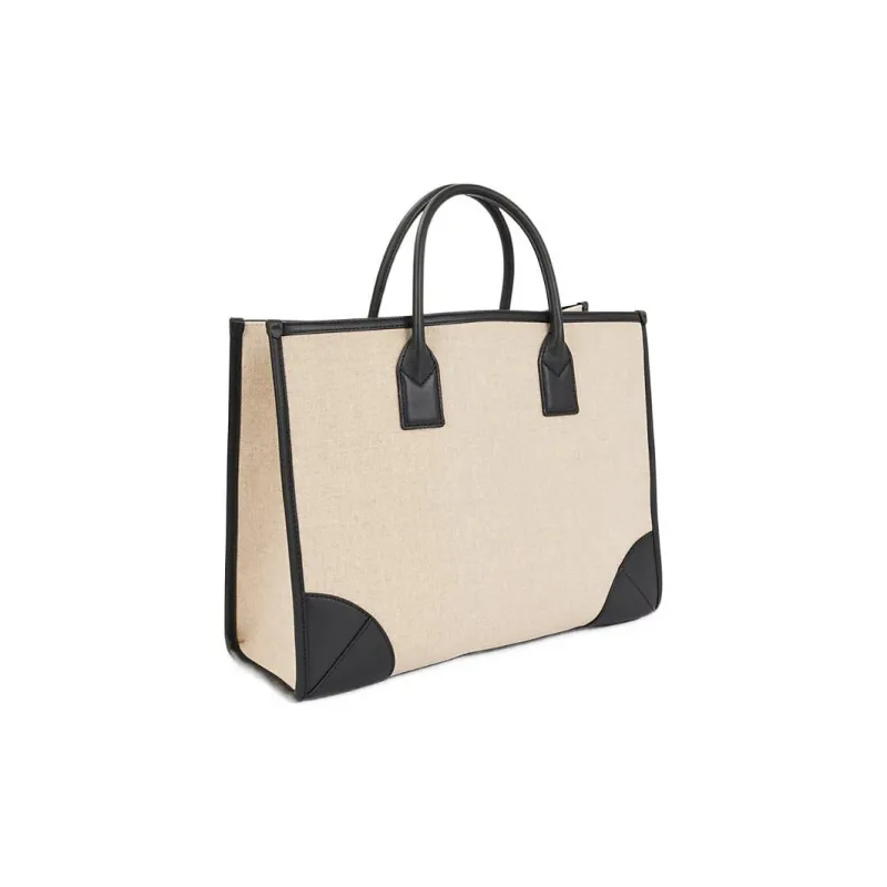 MCM München Fabric Canvas With Calfskin Trim Combo Bag, One Shoulder Handbag Large Size Women's Black-1