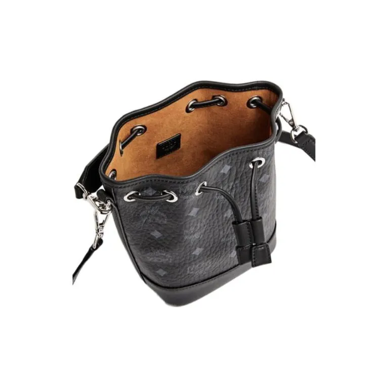 MCM Visetos Coated Canvas Leather Bucket Bag, Combo Bag, Crossbody Bag, Shoulder Bag Medium Size Women's Black-2