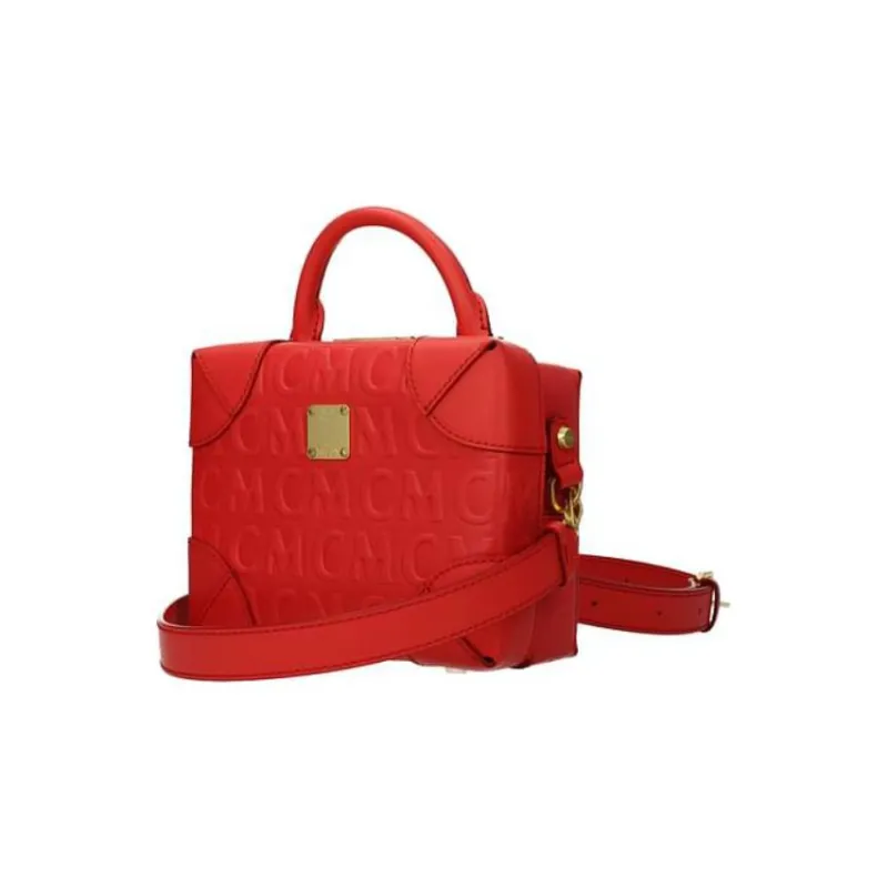 MCM Cow Leather Suitcase Handbag Trumpets Women's Poppy Red-1