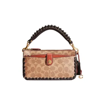 COACH NOA Coated Canvas With Calfskin Coin Purse Shoulder Bag Crossbody Bag Handbag Small Size Women's Brown