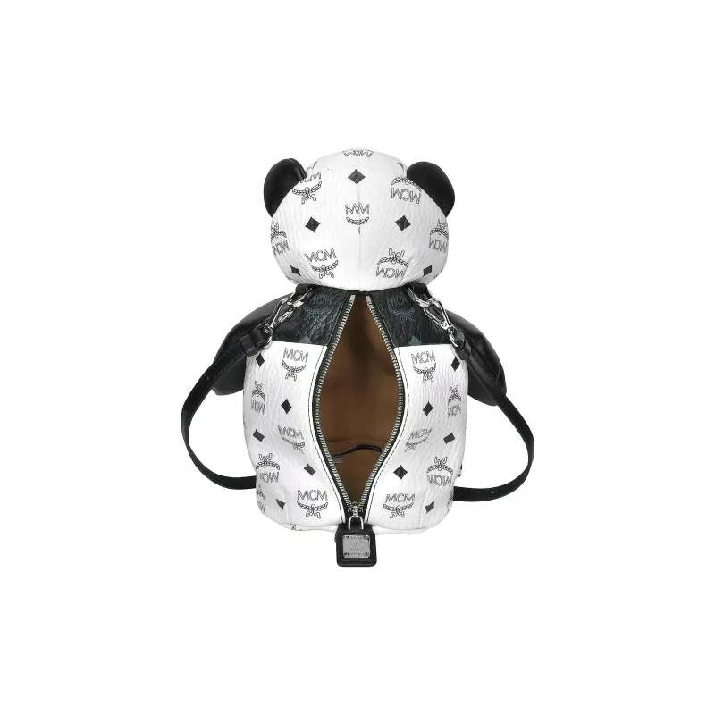 MCM PVC Polyvinyl Chloride Panda Doll Bag Backpack Women's Black White-2