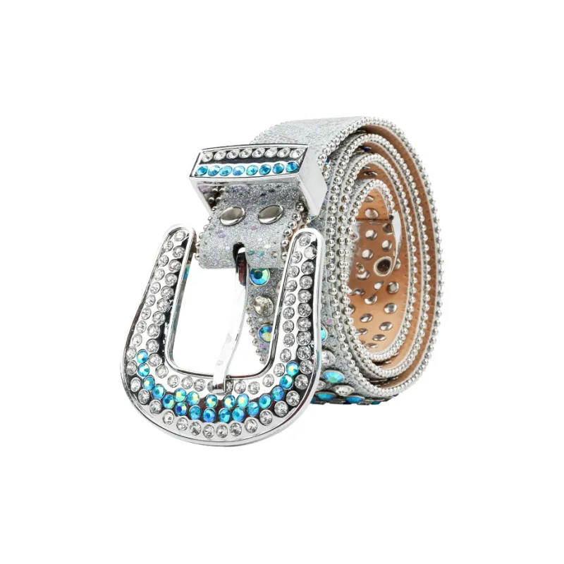 NINE NAIL 9 Section Spike Vintage Trendy Y2K Pin Buckle Stud Rhinestone Embellished Belt Belt Unisex Width  3.8cm-16