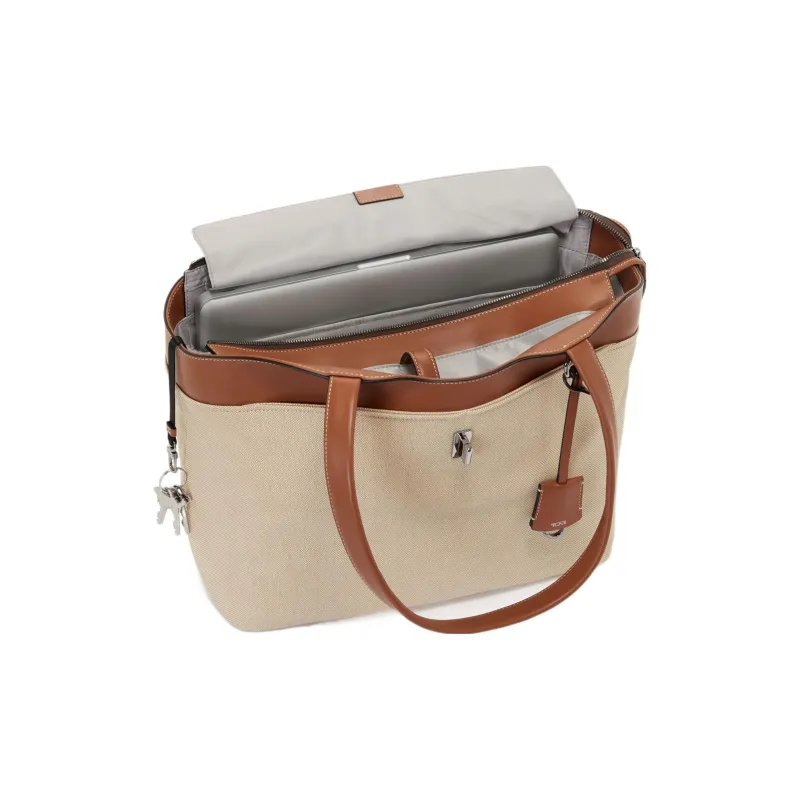 TUMI Canvas With Leather Tote Bag Shopping Bag Handbag Shoulder Bag Women's Beige & Brown-1