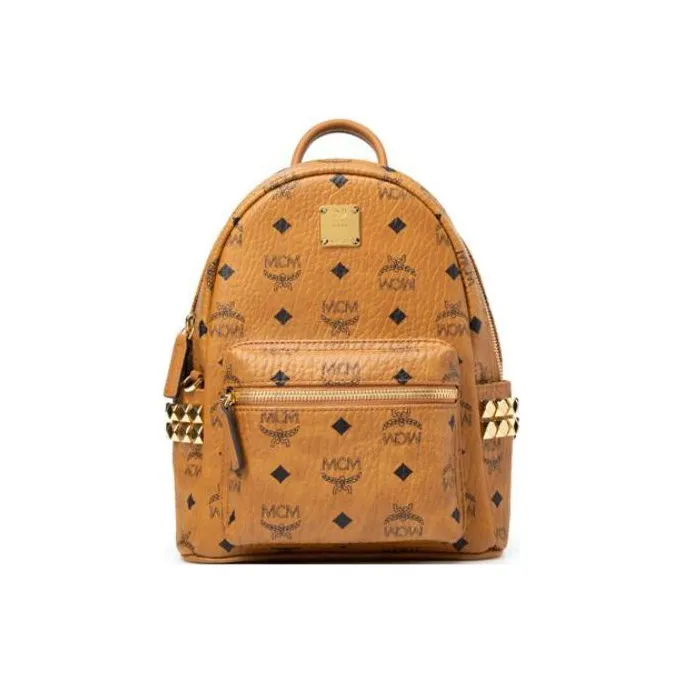 MCM Stark Visetos Classic Pattern Canvas With Nappa Leather Backpack Mini Women's Cognac-0