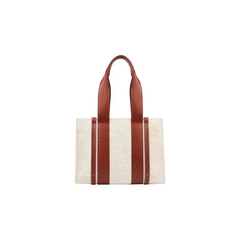 Chloe Woody Tote Bag Shopping Bag Shoulder Bag Handbag Medium Size Women's Beige-0