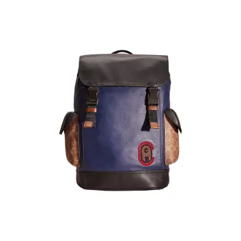 COACH Rivington Canvas With Leather Backpack Large Size Men's Marine Blue & Black