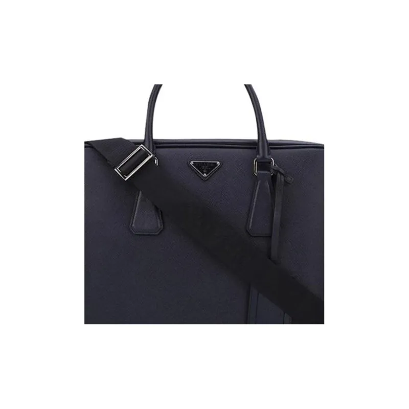 PRADA Cow Leather Briefcase Portable Crossbody Bag Shoulder Bag Men's Dark Blue-4