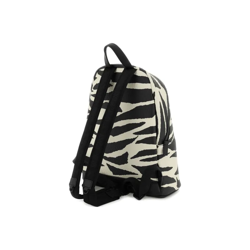 MCM Canvas With Nappa Leather Backpack Small Size Women's Black/White-3