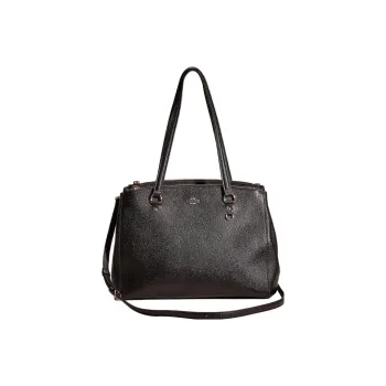 COACH Stanton Cross-Stitch Leather Briefcase One Shoulder Handbag Large Size Women's Black