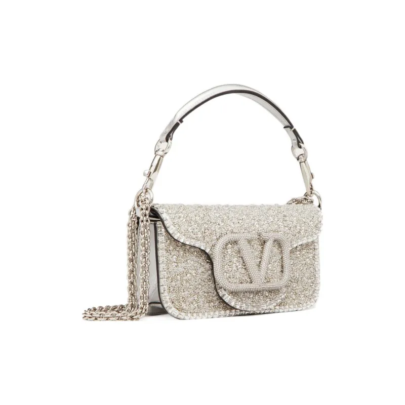 Valentino Locò Embroidery Handbag Shoulder Bag Small Size Women's Silver-1