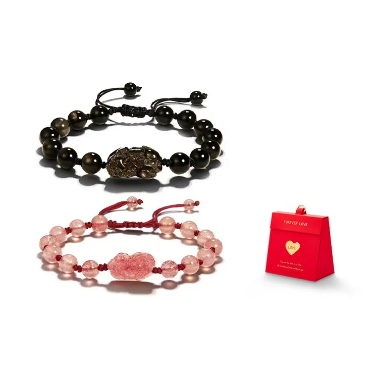 BYTHERE Strawberry Quartz Obsidian Bracelets Unisex-12