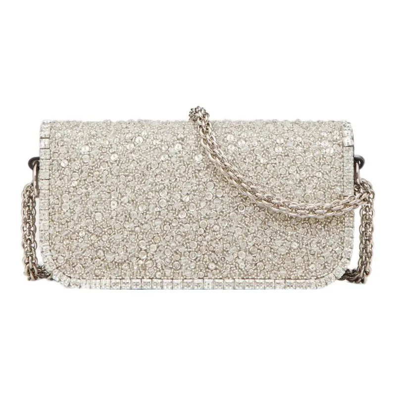 Valentino Locò Embroidery Handbag Shoulder Bag Small Size Women's Silver-3