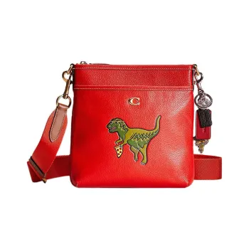 COACH Kitt Pebbled Leather Messenger Bag, Shoulder Bag, Crossbody Bag Women's Red