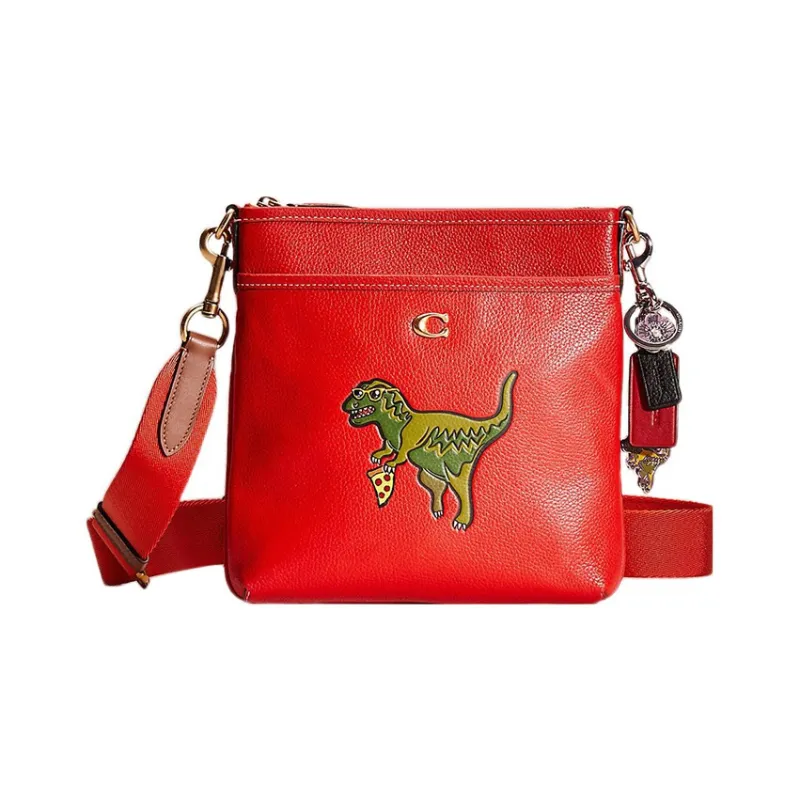 COACH Kitt Pebbled Leather Messenger Bag, Shoulder Bag, Crossbody Bag Women's Red-0