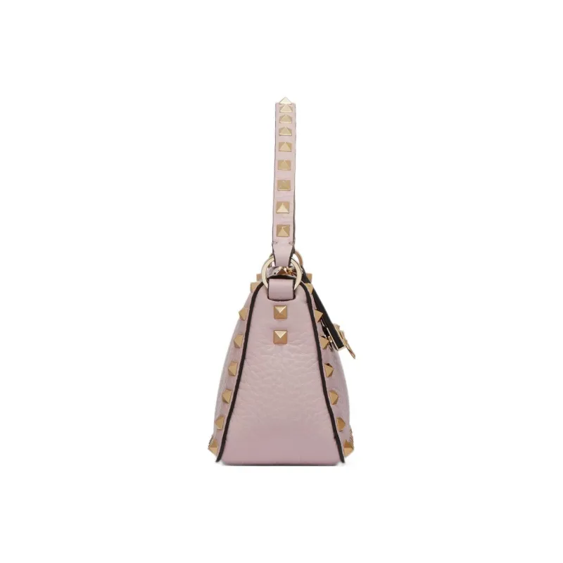 Valentino Rockstud Grained Calfskin Baguette Bag Shoulder Bags Handbags Small Size Women's Light Purple-2