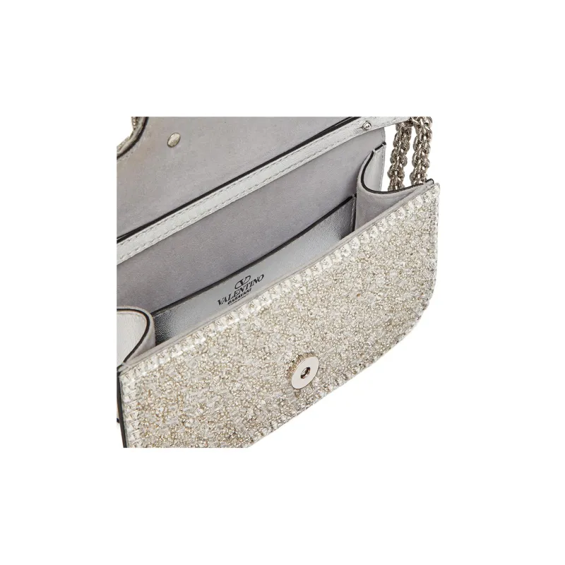 Valentino Locò Embroidery Handbag Shoulder Bag Small Size Women's Silver-5