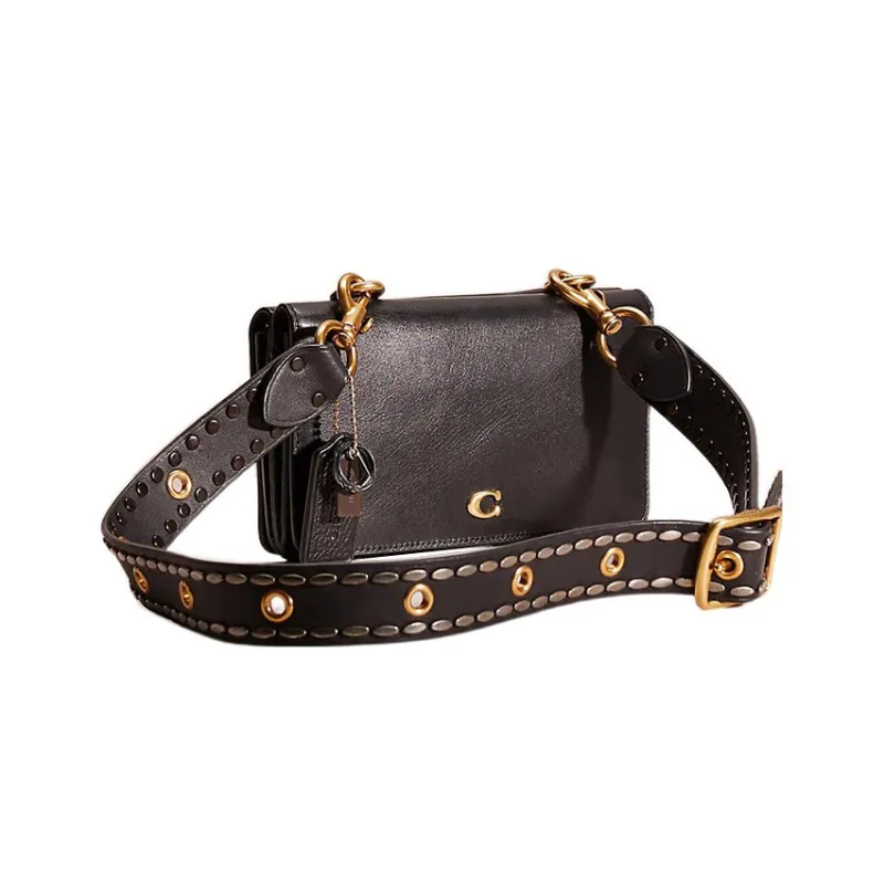 COACH Calfskin Coin Purse Shoulder Bag Crossbody Bag Small Size Women's Black-1