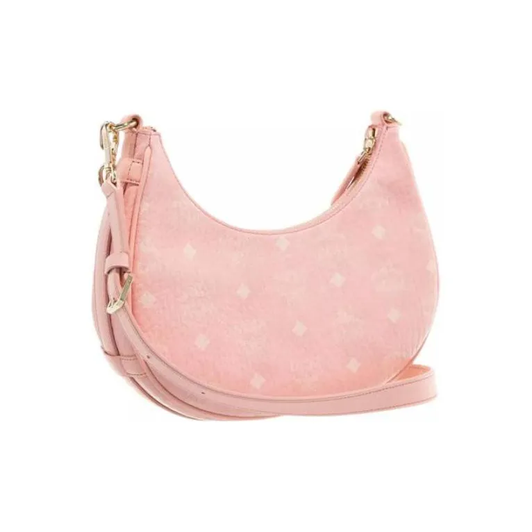 MCM Aren Visetos Nappa Leather Shoulder Bag Chain Handbag Shoulder Bag Small Size Women's Pink-3