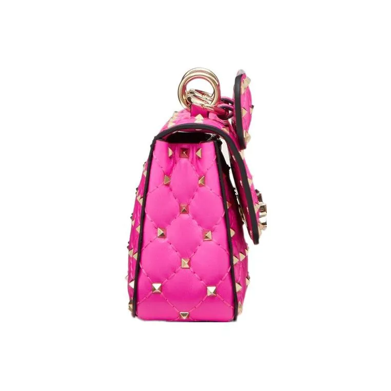 Valentino ROCKSTUD SPIKE Napa Lambskin Shoulder Bag, Crossbody Bag Small Size Women's Rose Red-2