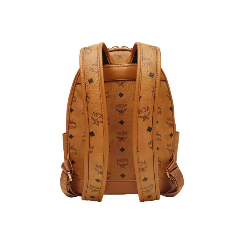 MCM Stark Visetos Coated Canvas With Leather Trim Backpack Tubas Unisex Brown Cognac-2