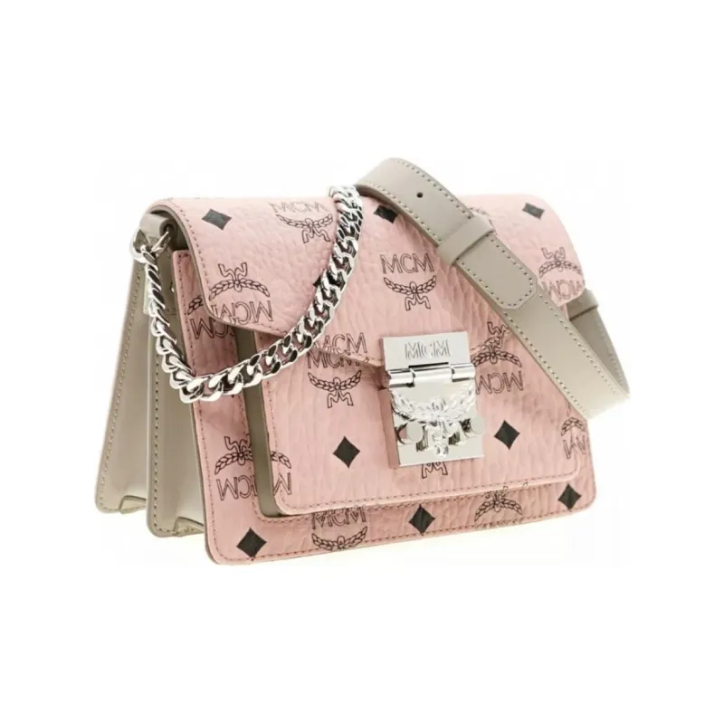 MCM Patricia Visetos Mini Flap Lock Crossbody Soft Pink-1