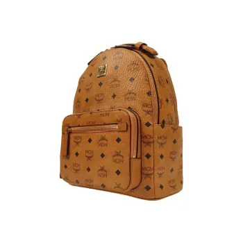MCM Stark Visetos Coated Canvas With Leather Trim Backpack Tubas Unisex Brown Cognac
