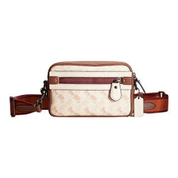 COACH Academy Canvas With Leather Camera Bags Shoulder Bags Women's White & Brown