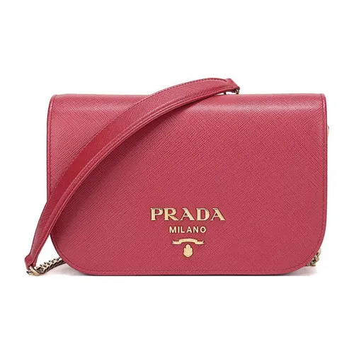 PRADA Cow Leather Clutches Crossbody Bag Shoulder Bag Women's Red