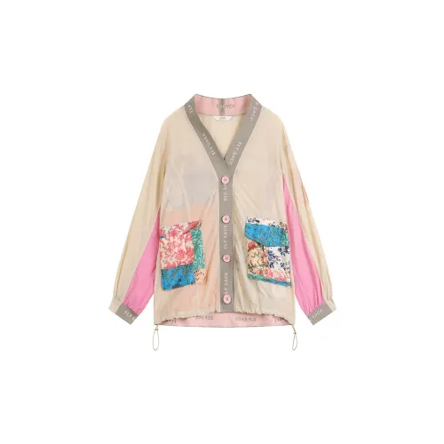 ELF SACK Flower Fairy Series Jackets Women's Patchwork Light Khaki